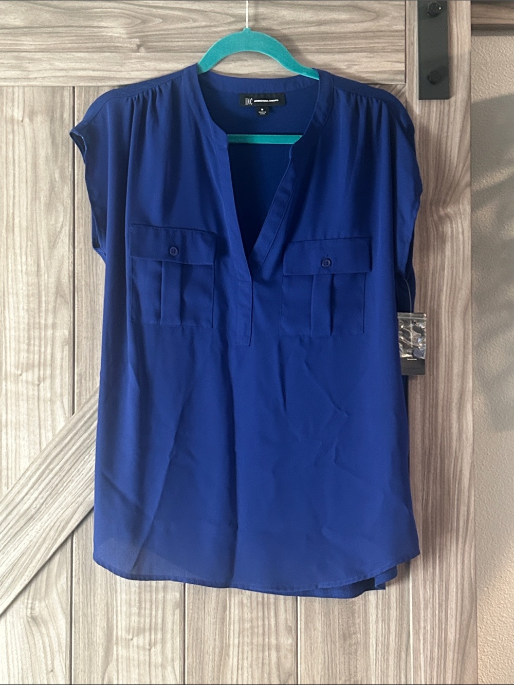 INC International Concepts Cobalt V-Neck Cap Sleeve Blouse